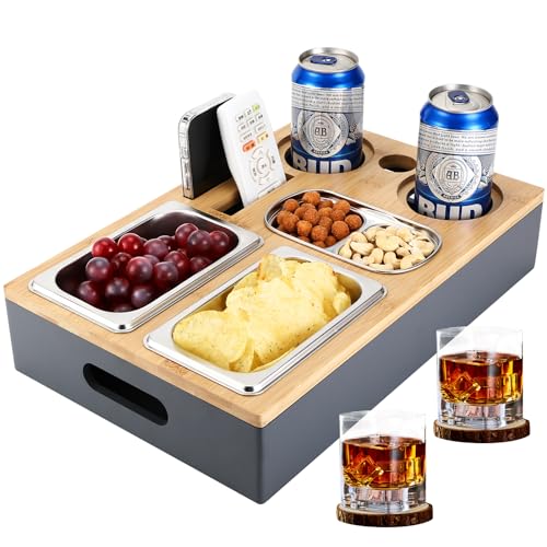 Collazoey Couchbar Snackbox, Mit Snackschalen Aus Edelstahl,mit Abnehmbarer Deckel, Couch Tablett, Sofaablage für Wohnzimmer Schlafzimmer Garten Camping