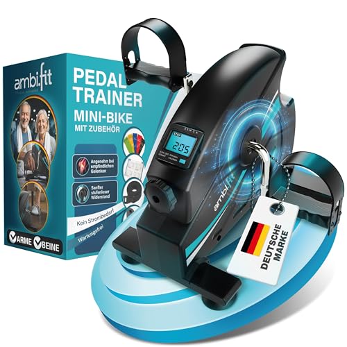 Mini Heimtrainer Pedaltrainer Set [leise & laufruhig] stufenlos einstellbar | Beintrainer & Armtrainer mit Trainingsmonitor, Ergometer Fahrrad – Fitnessgerät für Zuhause & Reha | Fitnessbike - AMBIFIT