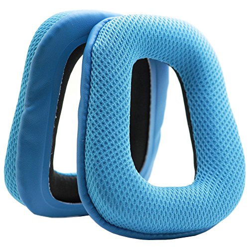 MMOBIEL Ersatz Ohrpolster für Logitech G35 G935 G933S G933 G930 G635 G633S G633 G533 G433 G432 G431 G430 G332 G233 G231 G230 Gaming Kopfhörer Mesh Gewebe Kopfhörer Ohrpolster - Blau