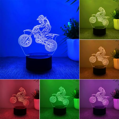 BIRBANN Motorrad Lampe, 7 Farben Variable BerüHrbare 3D Lampe, FüR Kinderzimmer Motorrad Deko, Geburtstag Geschenk FüR Jungen Und MäDchen