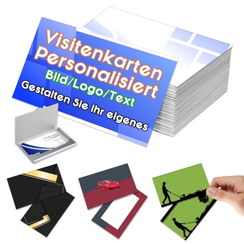 Visitenkarten, personalisierbar mit Logo/Text, doppelseitig druckwasserdicht, 300 g, für Unternehmen, kleines Unternehmen