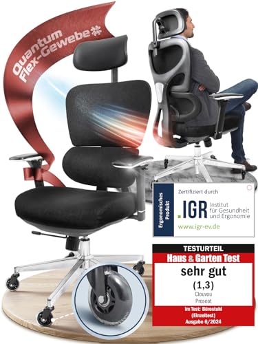CLOUVOU ProSeat Bürostuhl Ergonomisch [TESTSIEGER] Schreibtischstuhl 100% individuell einstellbar | Büro Stuhl & Gaming Stuhl | Computerstuhl Home Office Chair Ergonomic | Drehstuhl 150 kg