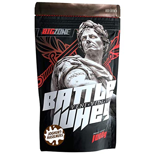 Big Zone BATTLE WHEY | Whey Protein Concentrate Eiweiss | Lecker Qualität Made in Germany | 1000g 1KG Pulver (Joghurt Haselnuss)