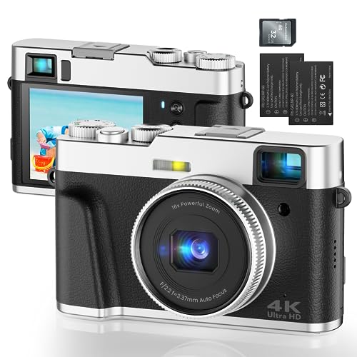 Digitalkamera 4K 48MP Autofokus Fotokamera mit Optischem Sucher, Vlogging Digital Kamera mit 32G SD-Karte 16X Zoom 2 Akkus Fotoapparat Kompaktkamera für Anfänger, Erwachsene, Jugendliche-Schwarz