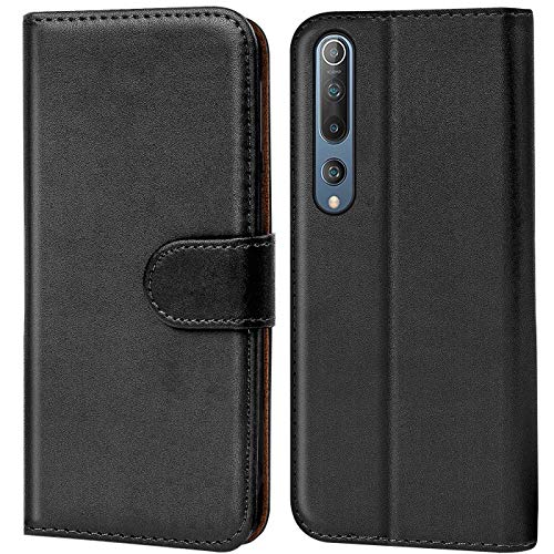 Verco Handyhülle für Xiaomi Mi 10 Hülle, Mi 10 Pro Hülle Bookcase Tasche Flipcover für Mi 10 / Mi 10 Pro Case [Kartenfächer/Aufstellfunktion], Schwarz