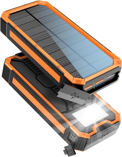 Solar Powerbank 20000mAh, Wasserdichtes Solar Ladegerät USB C Externer Akku Solarladegeräte mit Outputs, Power Bank für Smartphones, Tablets und mehr