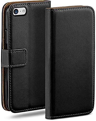 moex Book Case für iPhone 5c Handyhülle mit Kartenfach, Hülle klappbar 360 Grad Schutzhülle, Klapphülle Flip Case Cover, PU Leder Handytasche Lederhülle, Schwarz