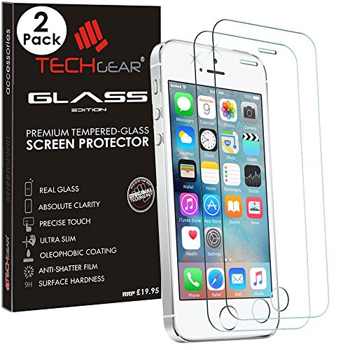 TECHGEAR [2 Stück] Schutzfolie kompatibel mit iPhone 5s / 5c / 5 / SE 1. Generation - Glas Displayschutzfolie Anti-Kratzer Schutzabdeckung