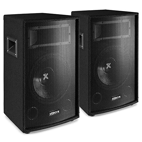 Vonyx SL10 PA Lautsprecher Passiv Set, 2X 500 Watt Partyboxen Set, 10 Zoll Passiv, Disco, DJ Party Lautsprecher mit Griffe, Lautsprecherboxen mit Tophat, PA Box - Schwarz