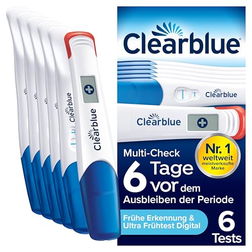 Clearblue Schwangerschaftstest Multi-Check Ultra Früh Kombipack, Ergebnisse 6 Tage früher (10m IU/ml), mit keinem anderen Test können Sie früher testen, 6 Teststäbchen (1 digital, 5 visuell)