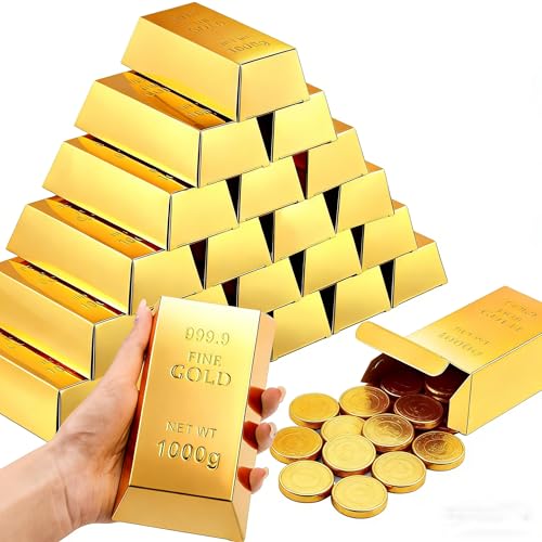 Ulluthu 30 Stück Goldbarren Süßigkeiten Boxen, Gefälschte Goldbarren Geschenkbox, Gastgeschenk Süßigkeiten Schachtel Wiederverwendbar Golden Schatz Schokolade Box für Hochzeit, Geburtstag, Weihnachten