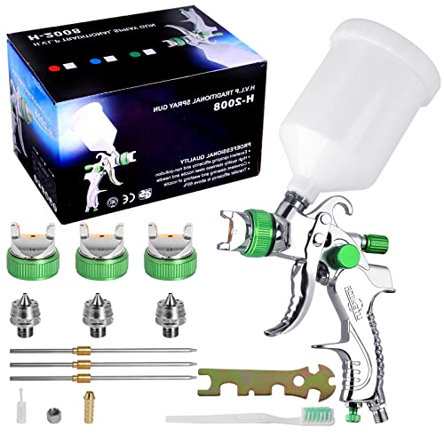 HVLP Pistola Verniciatura Professionale ad Aria a gravità 600CC Cup Pistola a spruzzo Set Con 3 ugelli 1,4 mm 1,7 mm 2,0 mm per Riparazione Auto Professionale aerografo Pittura Kit (Grün)