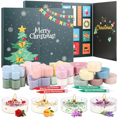 Teokantz Duftkerzen Adventskalender 2025 mit verschiedenen Teelicht-Duftkerzen, Neue Adventskalender Duftkerzen Teelichter, Duftteelichter Weihnachten Geschenkset für Damen, Mutter, Ehefrau, Freundin
