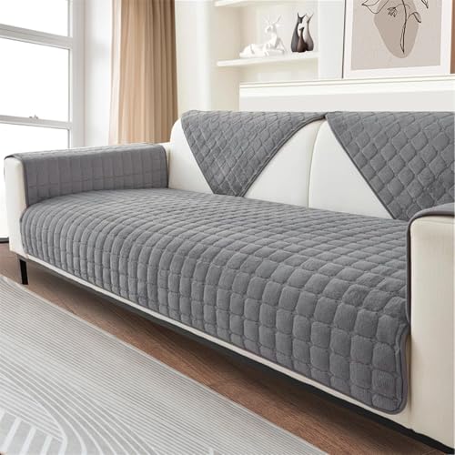 FASCINATDECO Sofa Überzug, Weiche Flanell Sofa Sitzkissenbezug, Sofaschoner rutschfest, Sofabezug 1 2 3 Sitzer Couch überzug für Wohnzimmer, Sofaüberwürf L Form Sofaschutz (Grau,70x70cm)