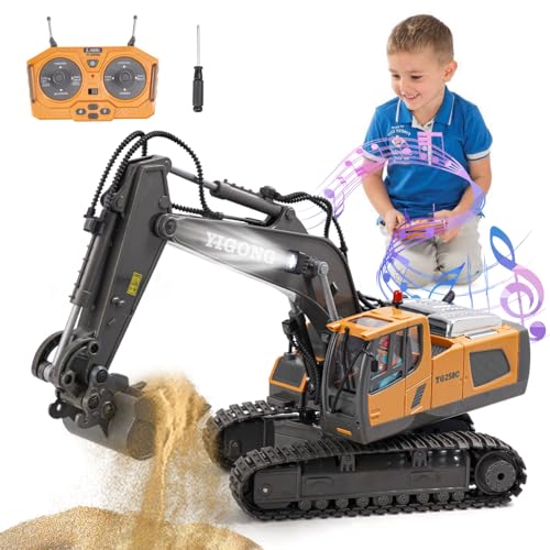 Daioller Ferngesteuertes Auto Bagger Spielzeug für ab 3 Jahre, 11CH 2.4 GHz RC Bagger mit Licht und Sound 680° Drehung, Geschenke für Kinder