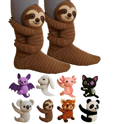 3D Stricksocken mit Tieren,Animal Socks,Handgehäkelte Tiersocken, Doppellagige Baumwolle,Winter Warme Umarmung Kuschelsocken Damen Herren Weihnachten Männer Frauen Socken