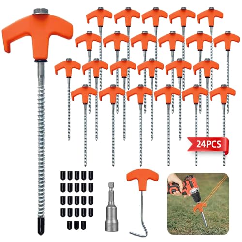 24 Stück Schraubheringe Camping, Drehbare Zeltheringe zum Schrauben mit Gewinde, Camping Heringe Schrauben, Heringe Erdnägel Stabil für Harten Boden,Wald, Wiesen, Gras Robust & Stark