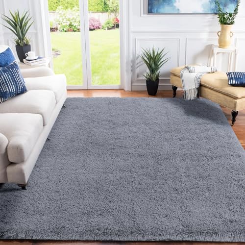 XSIVOD hochflor Wohnzimmer Teppich, Schlafzimmer Bettvorleger, Moderner zottelig flauschig weich Teppiche für Kinderzimmer Anti-Rutsch Unterseite waschbarer, 140x200 cm, Grau