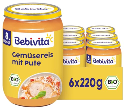 Bebivita Menüs ab 8. Monat Gemüse-Reis mit zarter Pute, 220g 6er Pack (6x220g)