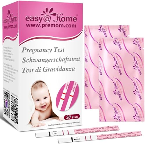 Easy@Home 20 x Schwangerschaftstest Frühtest 10 miu/ml - Empfindliches und Schnelles Test - Frühschwangerschaftstest Ultra Frühtest Schwangerschaft Streifen (20 HCG Tests)