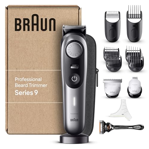 Braun Barttrimmer Series 9, Elektrischer Bartschneider Herren mit 11 Barber-Tools, Ultrascharfe ProBlade Klinge, 180 Min Akkulaufzeit, Kabelloser Bartrasierer, 40 Längen, Wasserdicht, BT9440, Chrom