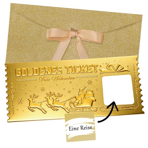 woric Goldenes Ticket, Gutscheinkarte Weihnachten Gutschein zum selber ausfüllen mit Rubbelaufkleber Rubbellos selber machen Weihnachtsgeschenke für Frauen Männer Kinder
