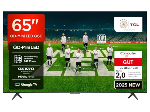 TCL 65 Zoll 65Q6C QLED Mini LED Fernseher, 4K HDR Premium, Dolby Vision IQ & Atmos, Onkyo 2.1, Smart Google TV, 144Hz Motion Clarity Pro, AMD FreeSync Premium Pro, HDMI 2.1, AirPlay 2