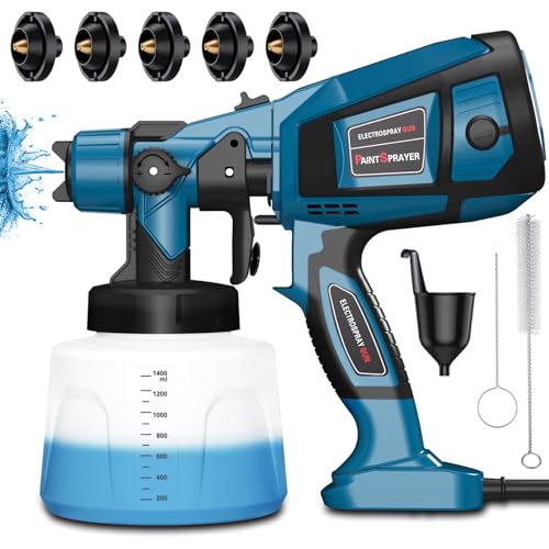 Farbsprühsystem, 800W Elektrisches Lackierpistole mit 1400ML Behälter, Zaun Farbspritzgerät mit 5 Düsen und 3 Muster Farbsprühgerät, HVLP Elektrische Spritzpistole für Gartenzaun, Wände, Möbel, Decke