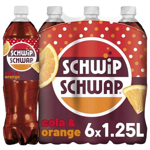 SCHWIPSCHWAP, Das Original – Koffeinhaltiges Cola-Erfrischungsgetränk mit Orange in Flaschen aus 100% recyceltem Material, EINWEG (6 x 1.25 l)