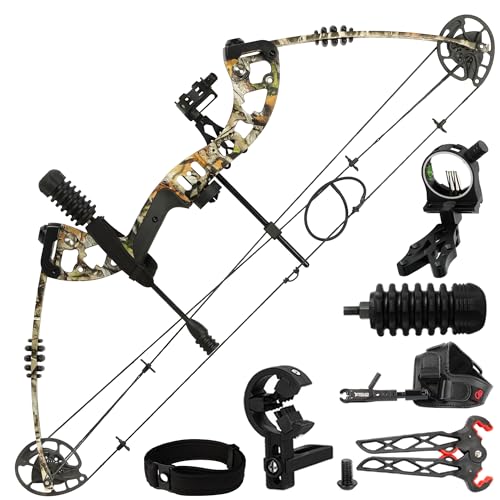 SERfawnCH Compoundbogen Tarnmuster 30-70 LBS einstellbar Jagd Sportbogen mit Pfeilen Set für Outdoor Erwachsene Jugendliche Anfänger 320 FPS