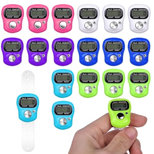 18 Stück Fingerzähler, Elektronischer Zähler Handzähler Reihenzähler Zähler Fingerzähler Elektronische Fingerzähler Mechanischer Handzähler Finger Counter für INähen Stricken Weben Sport, Golf