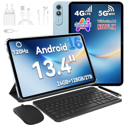 OSCAL PAD 200 13,4 Zoll Tablet mit Tastatur Stift, Android 16 120Hz Ultradünn Tablet-PC, 24GB+128GB/2TB TF Gaming Tablets, Gemini AI,PC Mode 3.0,8300mAh/18W,13MP,4G LTE Dual SIM/5GWiFi/Widevine L1/GPS