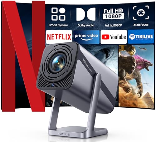 Mini Beamer 4K [Netflix Official|Dolby Audio] 600ANSI Smart Beamer Heimkino Full HD 1080P Auto Fokus Auto Vertikale Trapezkorrektur 360° Drehbar WiFi6 Bluetooth Kurzdistanz Projektor für Home Outdoor