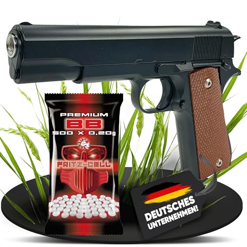 Fritz-Cell Set Airsoft Pistole FC13 schwere Ausführung Federdruck Softair Waffe 0,5 Joule 6 mm inkl. 500 Premium BB's 0,20g Munition