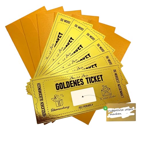 6 Stück Goldenes Ticket rubbellose Gutscheinkarte wunschgutschein Reisegutschein Gutschein zum selber ausfüllen eburtstagskarte Goldenes Ticket mit Umschlag Geschenk Idee für Freundin,Mama,Kind