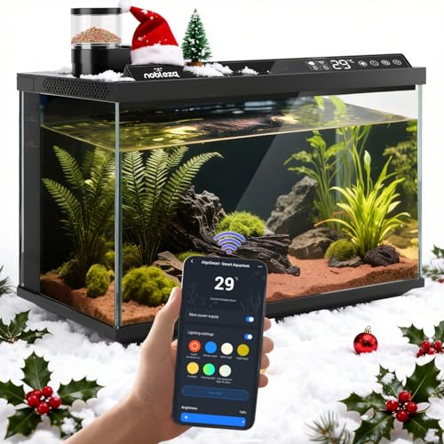 Nobleza Smart Aquarium 30L mit App-Steuerung, 3-Stufen-Filtersystem, EIN-Knopf-Wasserwechsel und Fernfütterung – Intelligentes Aquarium Komplettset