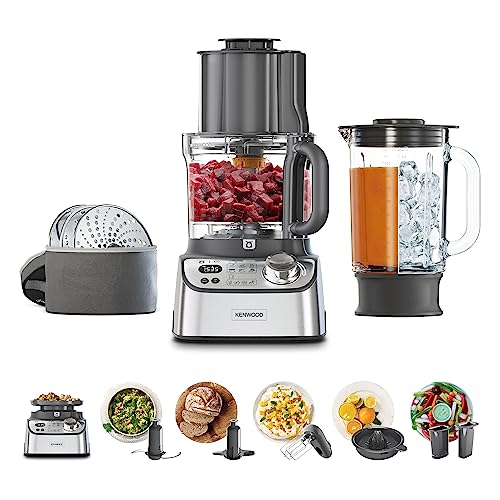 Kenwood MultiPro XL Weigh+ FDM72.990SS Kompakt-Küchenmaschine mit integrierter Waage & Timer, ExpressDice, 3 l Arbeitsbehälter, Variable Geschwindigkeit, XL-Einfüllschacht, 1000 Watt, Silber