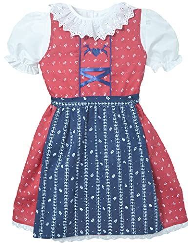 Schrammel Kinderdirndl Hirsch Stickerei Reine Baumwolle Kindertrachten Bluse (98-104, Rot-Navy)