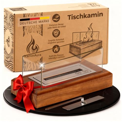 Tischkamin – Tischfeuer aus massivem Akazienholz - KaminAura