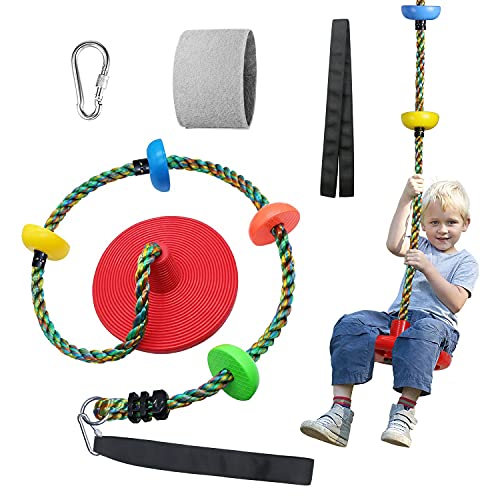 Baum Schaukel für Kinder Hinterhof Single Disc Seil Klettersitz für Baum Indoor Outdoor Spielplatz Schaukel Set Zubehör mit Verdickung 4 Fuß Gurt-Rot