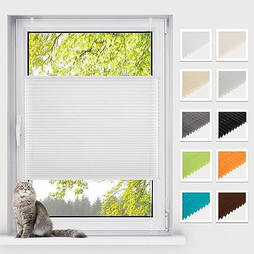 BelleMax Plissee ohne Bohren Klemmfix, Weiß 40x130cm(BxH), Easyfix lichtdurchlässig Sichtschutz und Sonnenschutz, Jalousie Plisseerollo mit Klemmträger, Faltrollo für Fenster & Tür