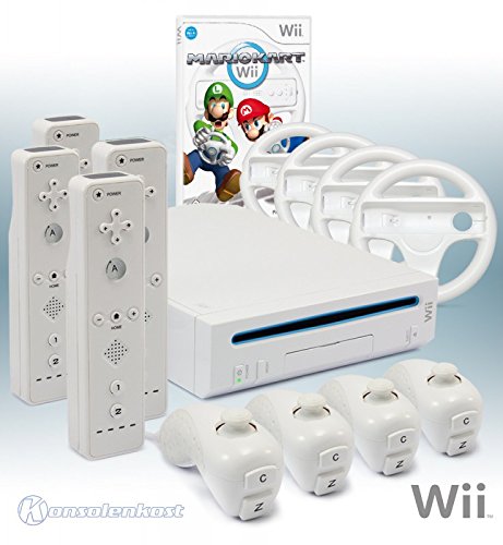 Nintendo Wii Konsole mit Mario Kart, 4 Remotes und allem nötigen Zubehör