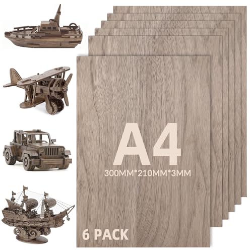 Freyeeti 6 Stück Sperrholzplatte 3mm, A4 300x210mm Walnussholzplanken, Holzplatten zum Basteln, Hochwertige Multiplex Platten, für Modellbau Laserschnit Laser Gravur Holz Brennen CNC