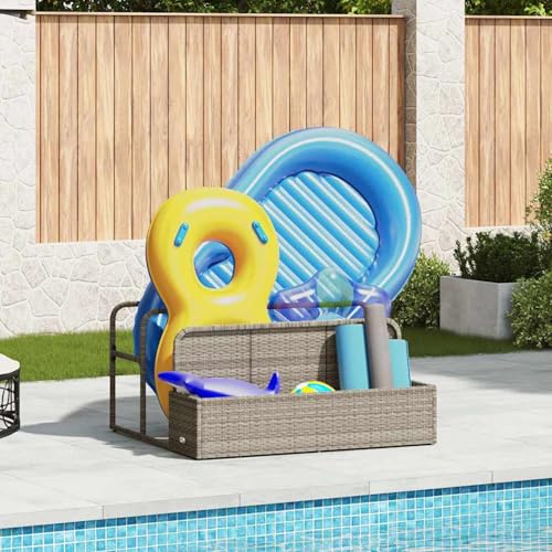 Homgoday PE-Rattan Pool-Aufbewahrungsbeh?lter, hellgrau, 110x100x57 cm, UV-best?ndig, mit gro?em Korb und Regalen - Gartenm?Bel Model4104092