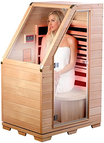 newgen medicals Infrarotkabine: Kompakte Infrarot-Sitzsauna aus Hemlock-Holz; 760 W; 0.62 m² (Infrarot Sauna, Minisauna, Kleine Infrarotsauna)