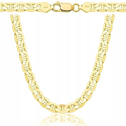 AMAR PRAGNA Gold Damen/Herren Kette 925/585, original geflochten, Breite 6,5 mm, Goldkette- Halskette, vergoldete kette 585- königskette gold, goldschmuck plattenkette 60 cm