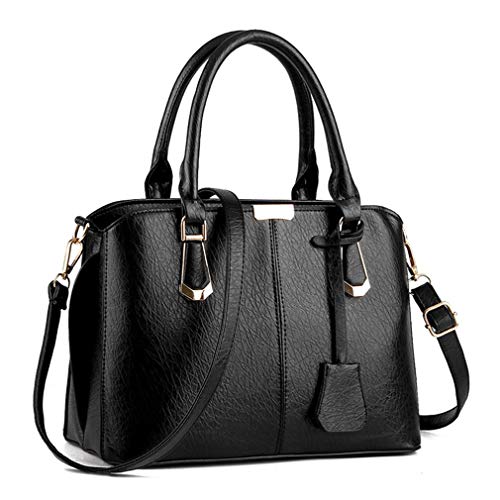 Pahajim Handtasche Damen Umhängetasche PU Ledertasche Tote Bag Damen Schultertaschen Mode Frauen Taschen mit Anhänger Messenger Tasche für Arbeit Einkaufen Party Reisen(Schwarz)