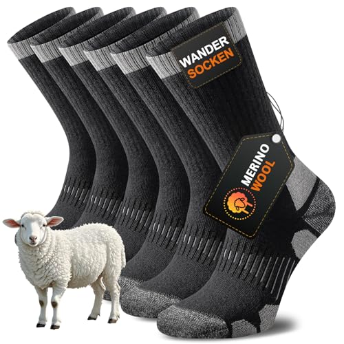 Niorasen Merino Wandersocken Herren Damen, Sommer Outdoor Socken Trekkingsocken, Merinowolle Socken, Sportsocken Laufsocken Tennissocken Arbeitssocken Atmungsaktiv Anti-Blasen & Gepolstert 3 Paar