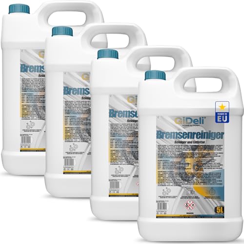GiDeli Bremsenreiniger 4X 5L - für Auto, Motorrad & Fahrrad - entfernt Öl, Fett, Bremsstaub, Klebereste - Werkstatt-Entfetter, schnell trocknend, rückstandsfrei