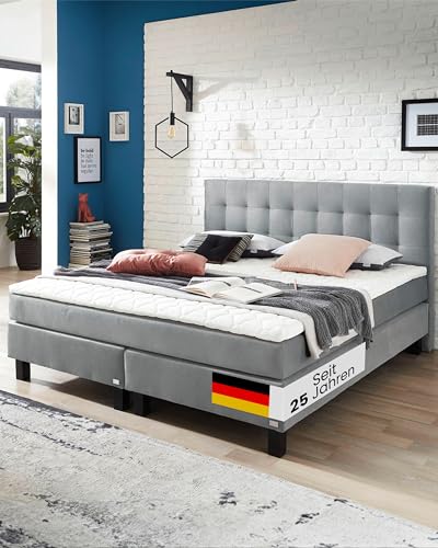 WELCON Rockstar® Limited Edition II Boxspringbett 180x200 cm hellgrau oder dunkelgrau Härtegrad H2 (medium) oder H3 (hart) mit Tonnentaschenfederkernen, inkl. Topper, (Hellgrau H3)